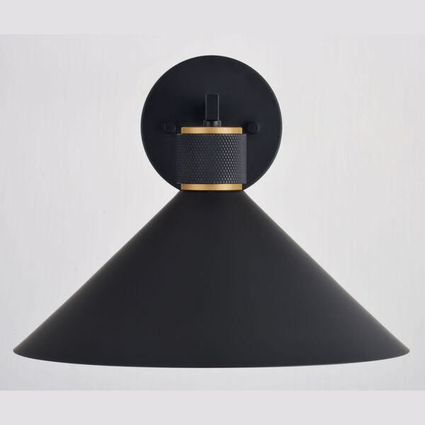 Dunbar Matte Black and Gold One-Light Outdoor Wall Sconce with Metal Shade, image 4
