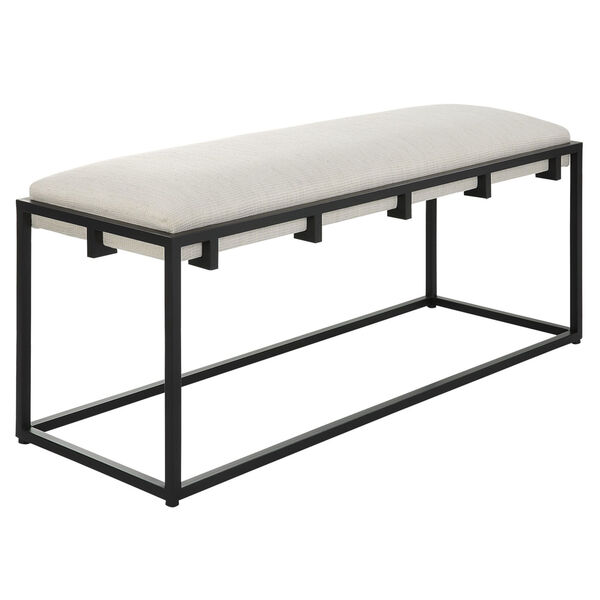 Paradox Matte Black and White Iron and Fabric Bench, image 3