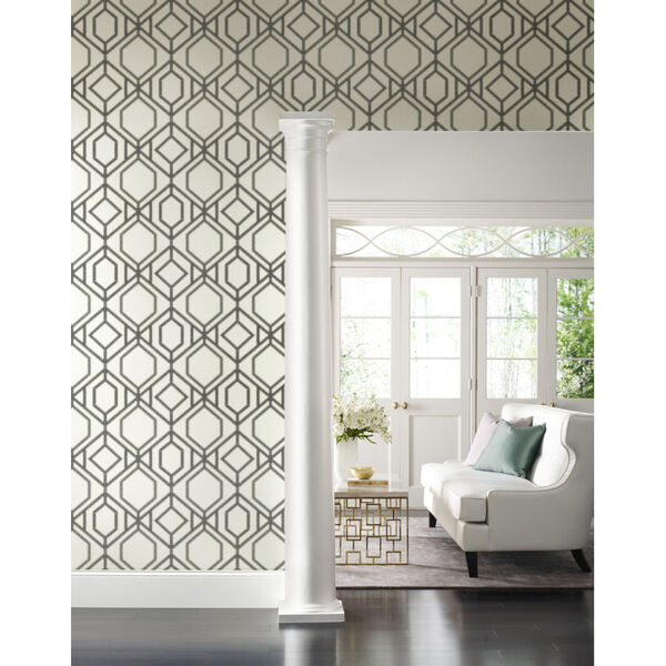 Tropics White Gray Sawgrass Trellis Pre Pasted Wallpaper - SAMPLE SWATCH ONLY, image 1
