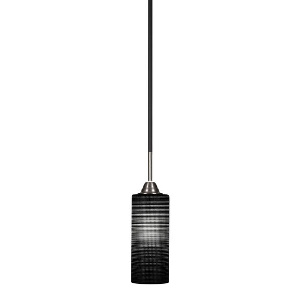 Paramount Matte Black and Brushed Nickel Four-Inch One-Light Mini Pendant with Black Matrix Glass Shade, image 1
