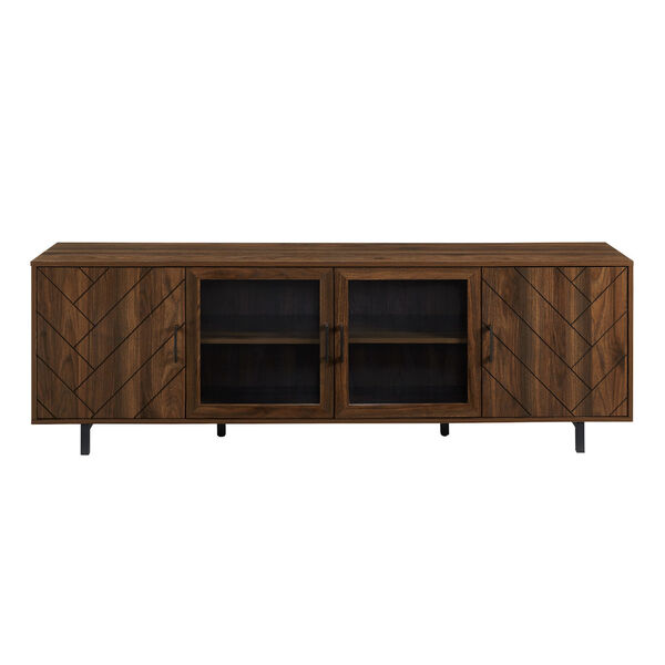Dark Walnut TV Stand with Four Grooved Doors, image 2