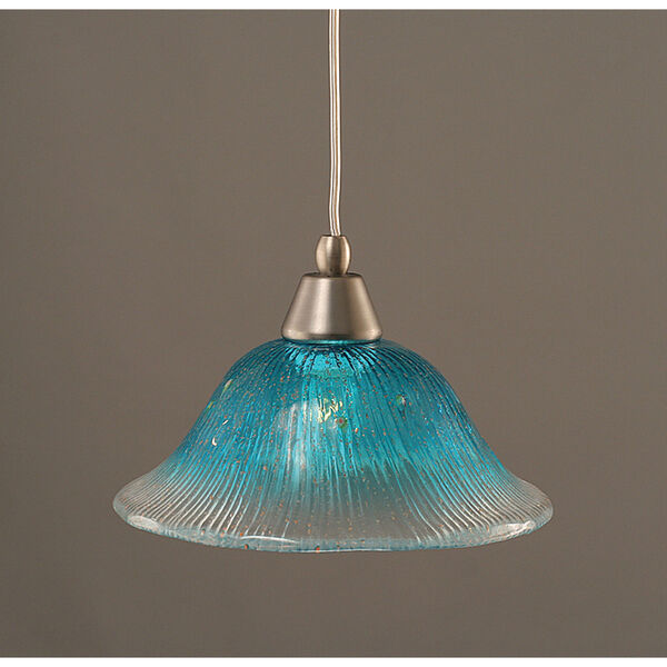 Brushed Nickel Cord Mini Pendant with Teal Crystal Glass, image 1