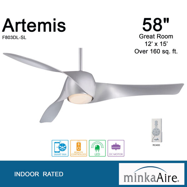 Artemis Silver 58-Inch LED Smart Ceiling Fan, image 5