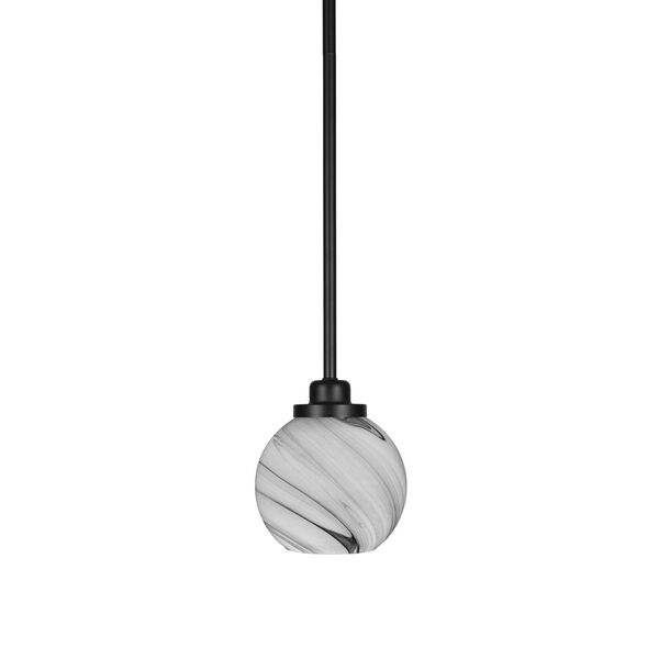 Odyssey Matte Black Six-Inch One-Light Mini Pendant with Onyx Swirl Glass Shade, image 1