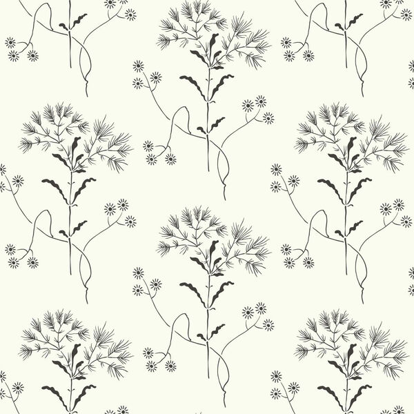 Wildflower Black and White Wallpaper, image 1