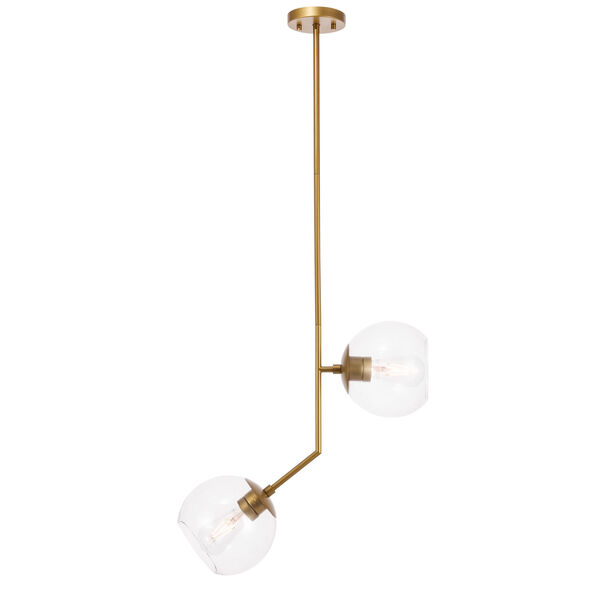 Ryland Brass Eight-Inch Two-Light Mini Pendant with Clear Glass, image 1