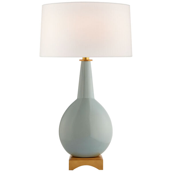 Antoine Large Table Lamp in Pale Blue with Linen Shade by Julie Neill, image 1
