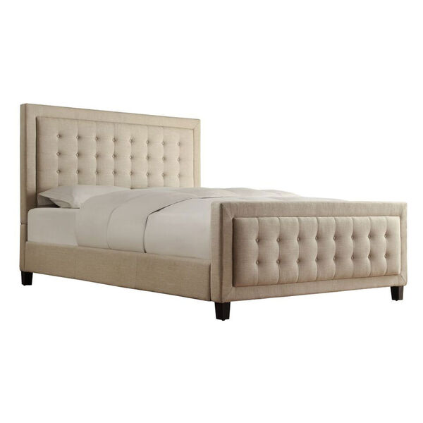 Clarice Beige Tufted Queen Complete Bed with High Footboard, image 1
