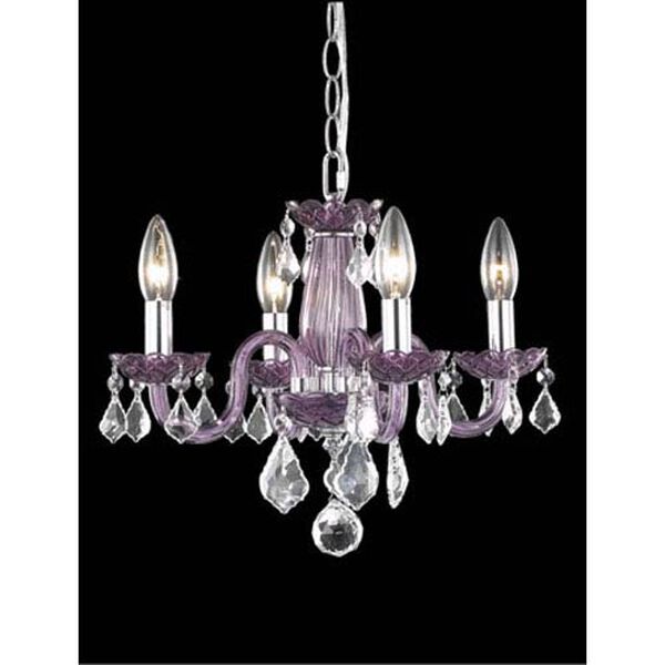 Rococo Purple Four-Light Chandelier with Clear Royal Cut Crystals, image 1
