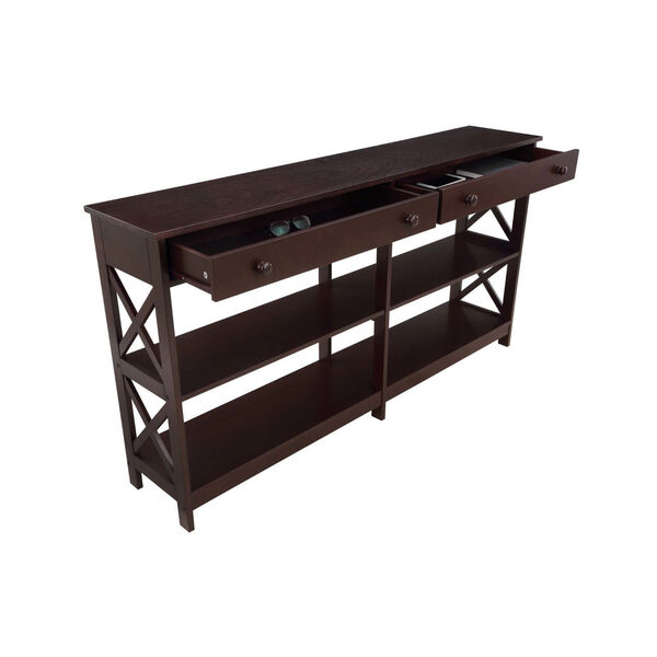 Oxford Espresso Two-Drawer Console Table with Shelves, image 5