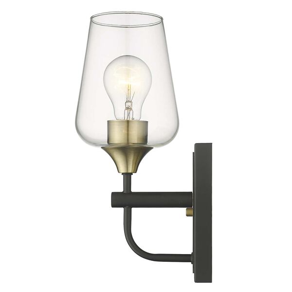 Gladys Antique Brass and Black One-Light Bath Sconce with Clear Glass, image 5