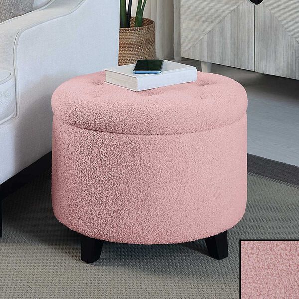 Designs 4 Comfort Sherpa Pink Round Sherpa Storage Ottoman, image 2