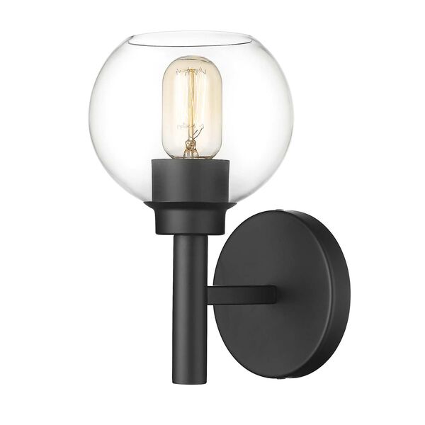 Sutton Matte Black One-Light Wall Sconce with Clear Glass Shade, image 1