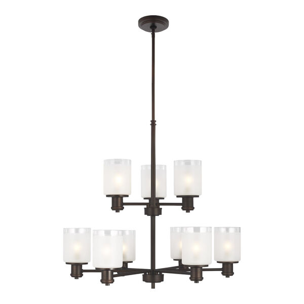 Norwood Bronze Nine-Light Chandelier with Clear Highlighted Satin Etched Shade, image 1