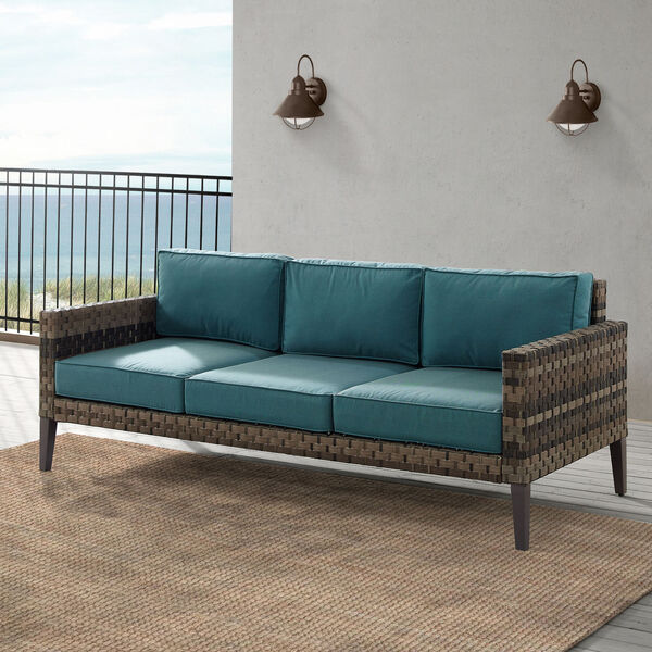 Prescott Mineral Blue and Brown Outdoor Wicker Sofa, image 6