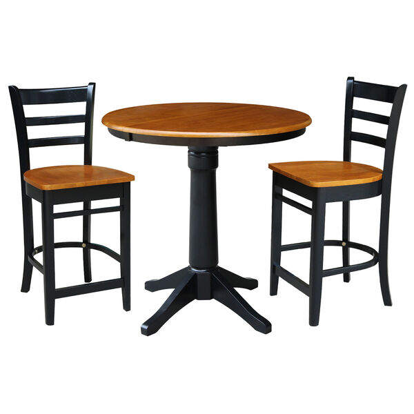 Black and Cherry 36-Inch Round Counter Height Extension Dining Table with Two Counter Stool, Three Piece, image 2
