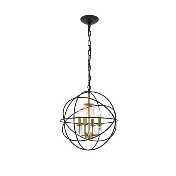 Wallace Matte Black and Brass 16-Inch Four-Light Pendant, image 1