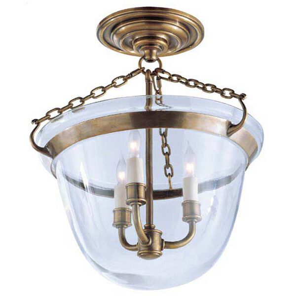 Antique Brass Country Bell Jar Semi-Flush Lantern, image 1