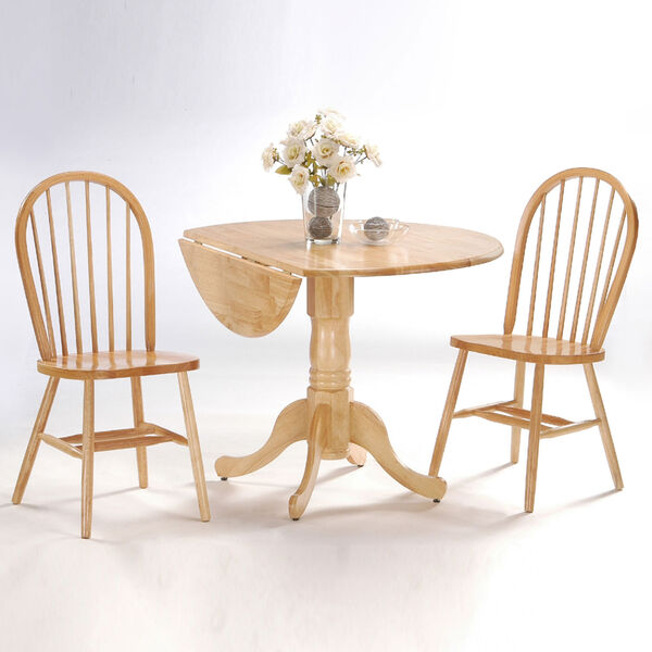 Dining Essentials Natural 42 Inch Dual Drop Leaf Dining Table with Two Windsor Chairs, image 1