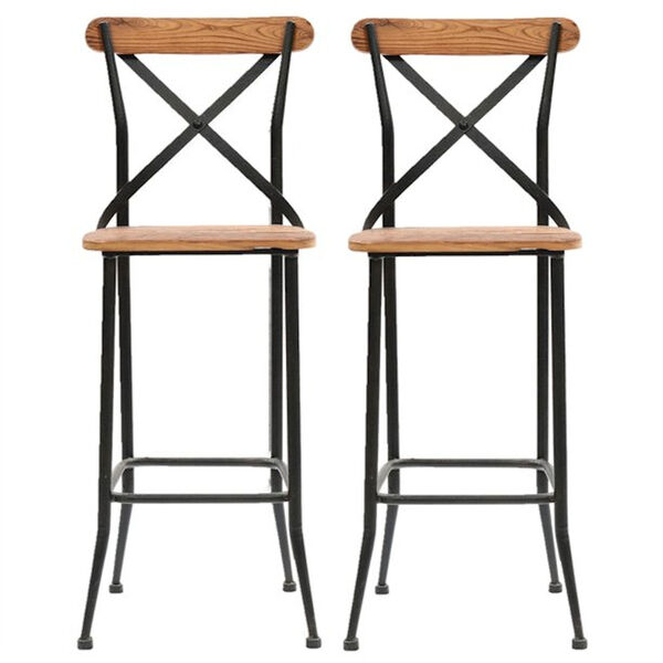 Maggie Reclaimed Pine and Aged Dark Bronze X-Back Bar Chair, Set of 2, image 3