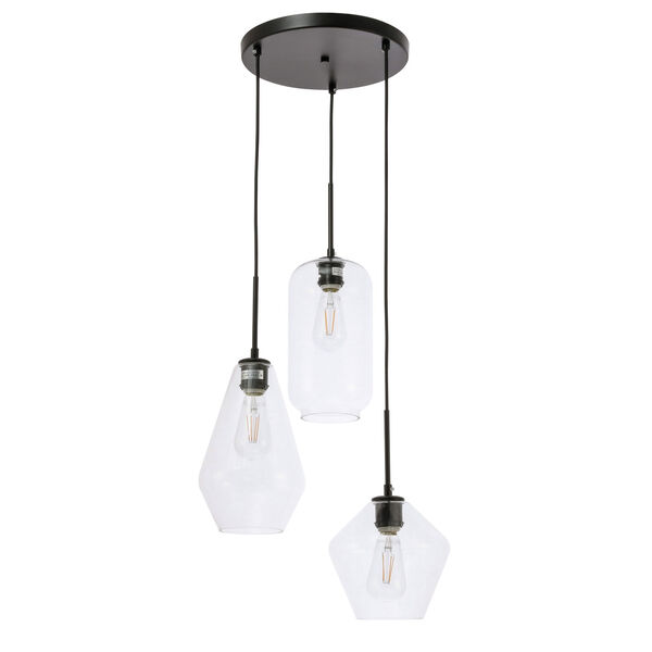 Gene Black 17-Inch Three-Light Pendant with Clear Glass, image 5