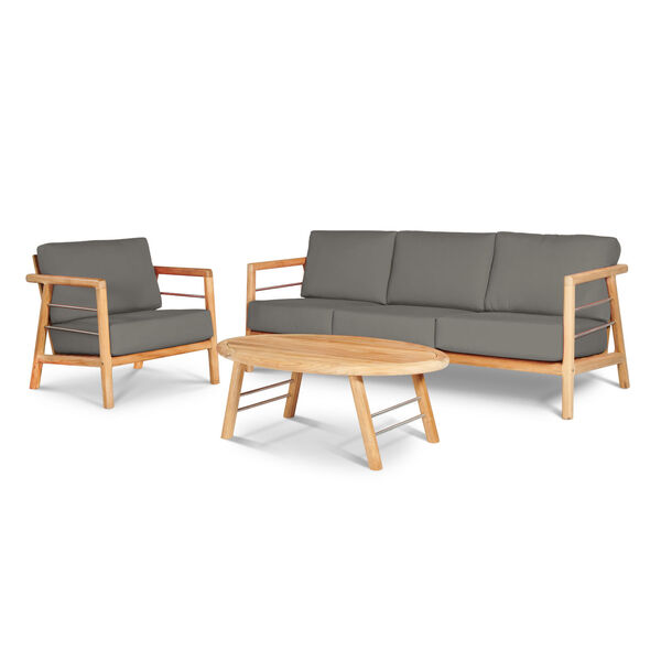 Aalto Natural Teak Deep Seating Four-Piece Outdoor Sofa Set with Sunbrella Charcoal Cushion, image 3