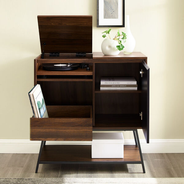 Bonnie Solid Black and Dark Walnut Record Player Accent Cabinet, image 4