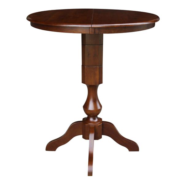 Espresso Round Top Pedestal Bar Height Table with 12-Inch Leaf, image 3