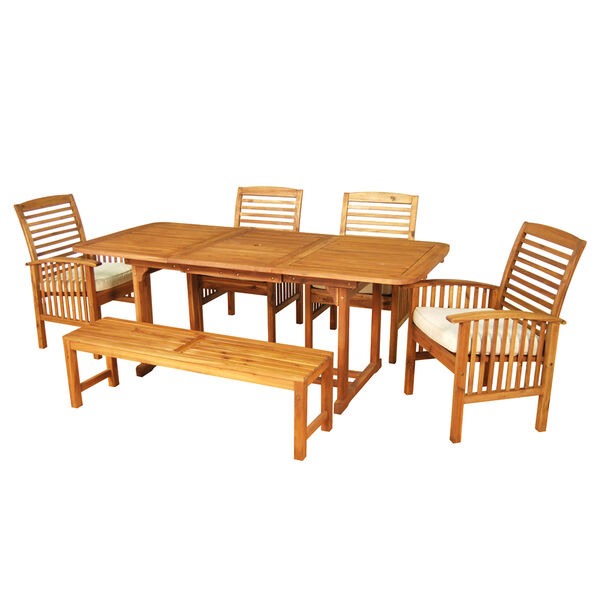 6-Piece Brown Acacia Patio Dining Set with Cushions, image 2