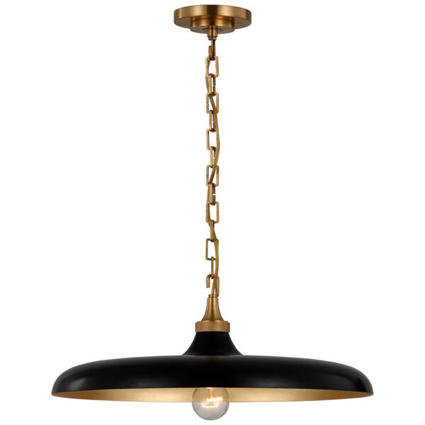 Piatto Medium Pendant in Hand-Rubbed Antique Brass with Aged Iron Shade by Thomas O'Brien - (Open Box), image 1