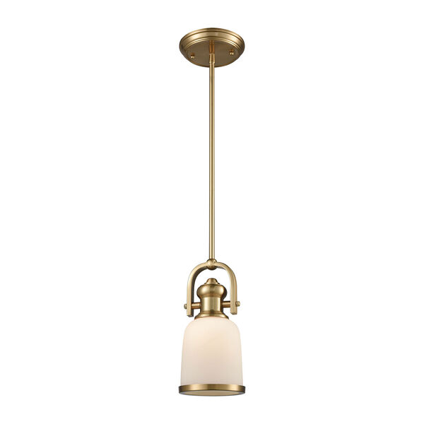 Brooksdale Satin Brass 5-Inch One-Light Mini Pendant with White Glass, image 1