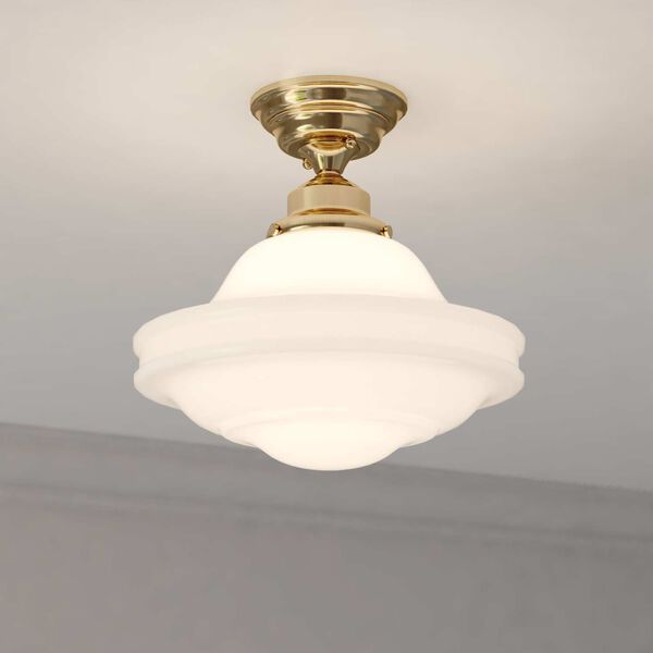 Huntley Natural Brass One-Light Semi-Flush Mount with White Glass, image 2
