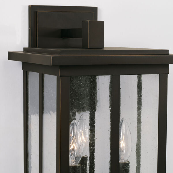 Barrett Oiled Bronze Three-Light Outdoor Wall Lantern with Antiqued Glass, image 5