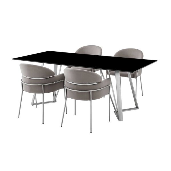 Cressida Portia Black Stainless Steel Gray Five-Piece Dining Set, image 1