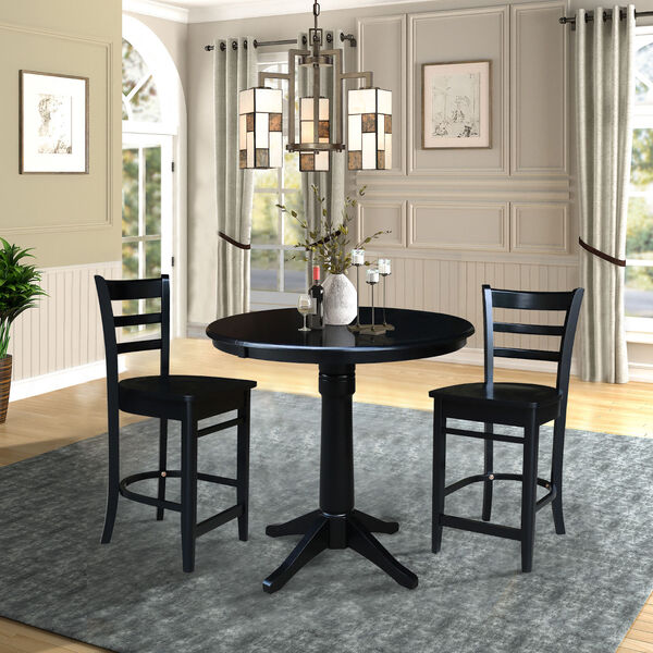 Black 36-Inch Round Pedestal Gathering Height Table with Two Counter Stool, Three-Piece, image 1