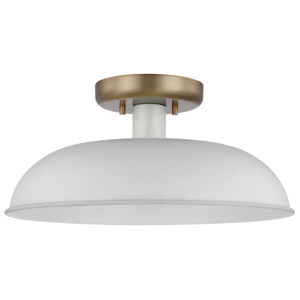 Colony Matte White and Burnished Brass 15-Inch One-Light Semi Flush Mount, image 1