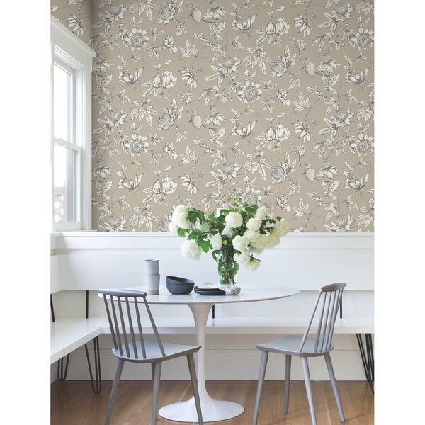 Passion Flower Toile Linen Wallpaper, image 3