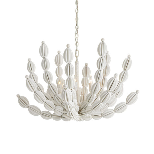 Indi White Wood and Coco Shell Six-Light Chandelier, image 3