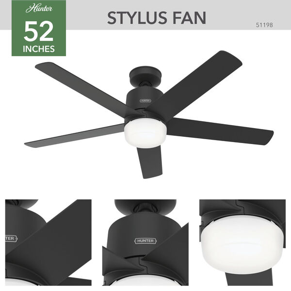 Stylus Matte Black 52-Inch LED Ceiling Fan, image 4