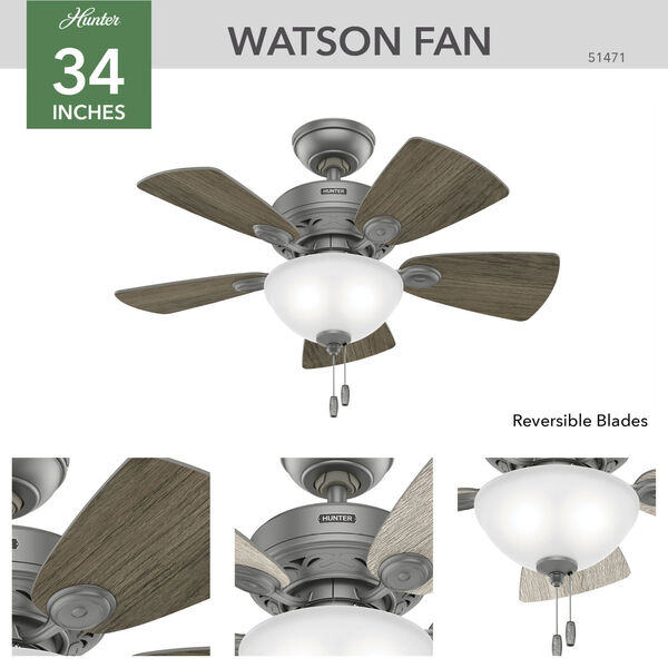 Watson Matte Silver 34-Inch Two-Light LED Ceiling Fan, image 4