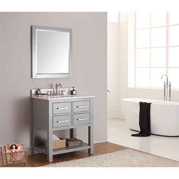 Brooks Chilled Gray 30-Inch Vanity Combo with Carrera White Marble Top, image 3