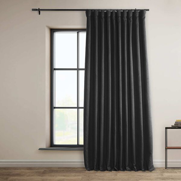 Essential Black Faux Linen Extra Wide Room Darkening Single Panel Curtain, image 1