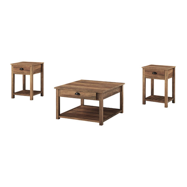 Rustic Oak Coffee Table and Side Table Set, 3-Piece, image 1