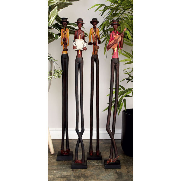 Brown Polystone Eclectic Musician 40-inch Sculpture, Set of 4, image 4