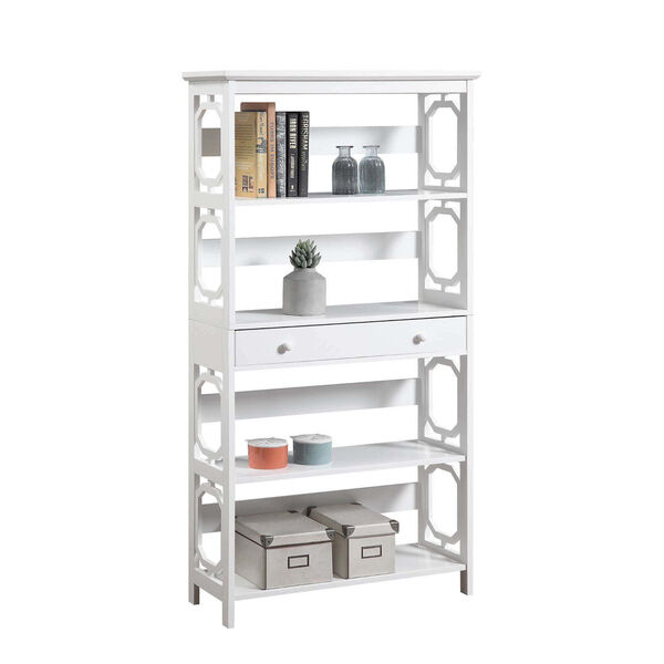 Omega White 5 Tier Bookcase with Drawer, image 3