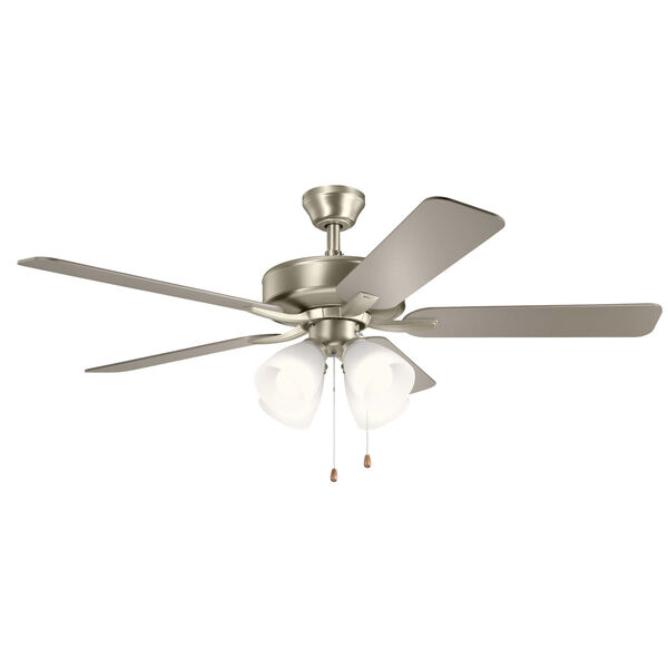 Basics Pro Premier Brushed Nickel 52-Inch Ceiling Fan with White Etched Glass, image 1