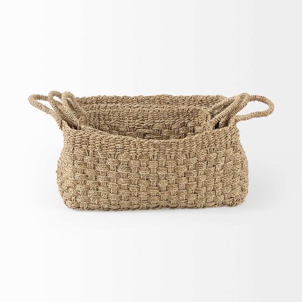 Emra Light Brown Seagrass Rectangular Basket with Handles, Set of 3, image 4
