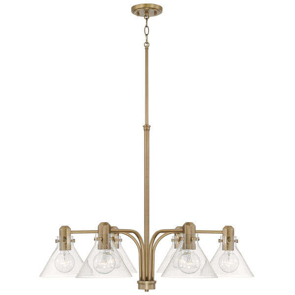 Greer Aged Brass Six-Light Chandelier with Clear Glass, image 1