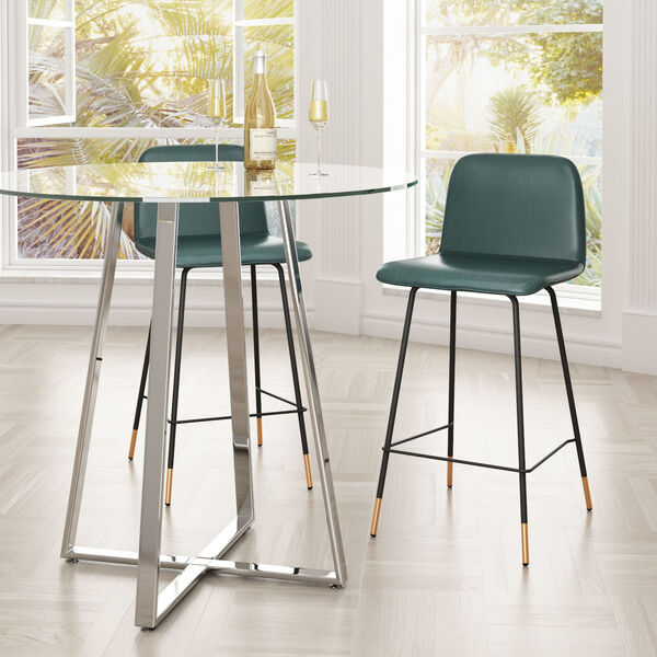 Var Green, Black and Gold Counter Height Bar Stool, image 2