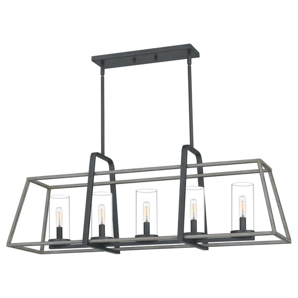 Linear Distressed Iron Five-Light Chandelier, image 1